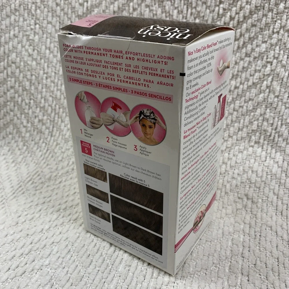 NOS Clairol # 5 Medium Brown Nice' n Easy‎ Hair Color Blend Foam Permanent